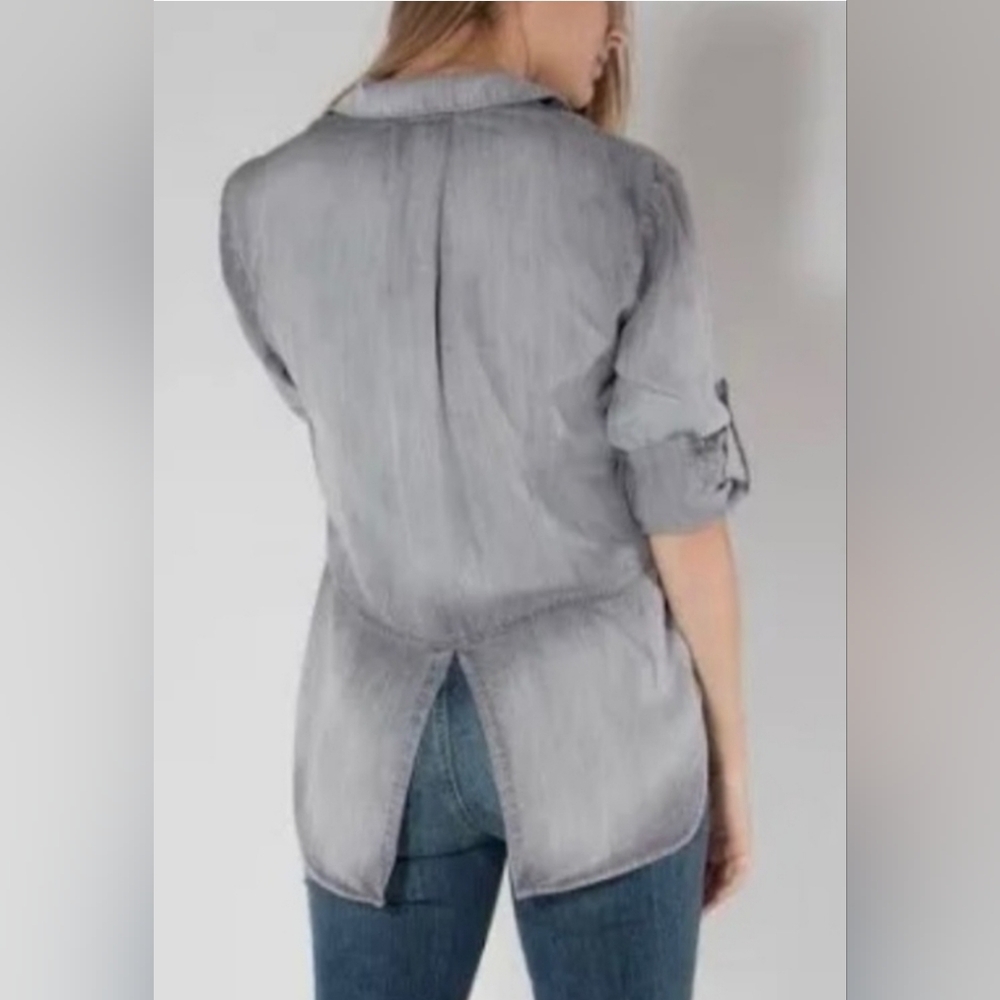 Antropologie Cloth & Stone Gray Lyocell Button Up Shirt, Size M - Picture 2 of 8